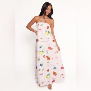 Petal & Pup Strapless White Dress with Colorful Print
